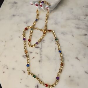 Vintage | Parklane Gold-Tone Heavy Link Necklace with Multicolor Gemstones